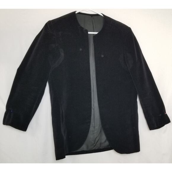 VTG-Unbranded Womens Black Velvet Open Front Blazer Jacket Size See Measurements - Picture 1 of 6